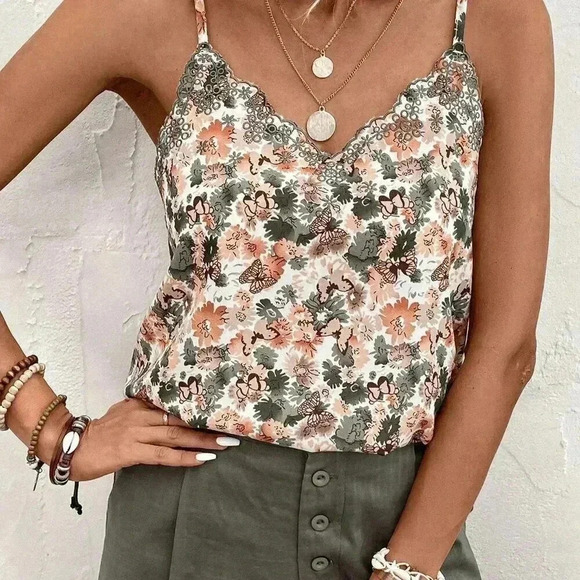 Multicolor Boho Women's Ditsy Floral Sleeveless Camisole Top - Picture 4 of 6